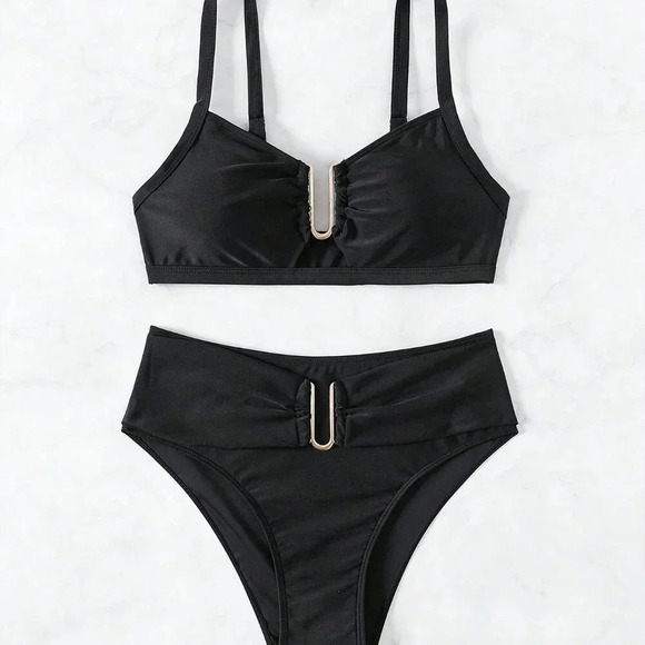 Black Women's Beach Two-Piece Bikini Set - Picture 6 of 8